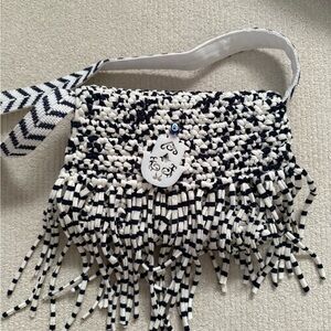 Stylish Black and White Fringe Bag